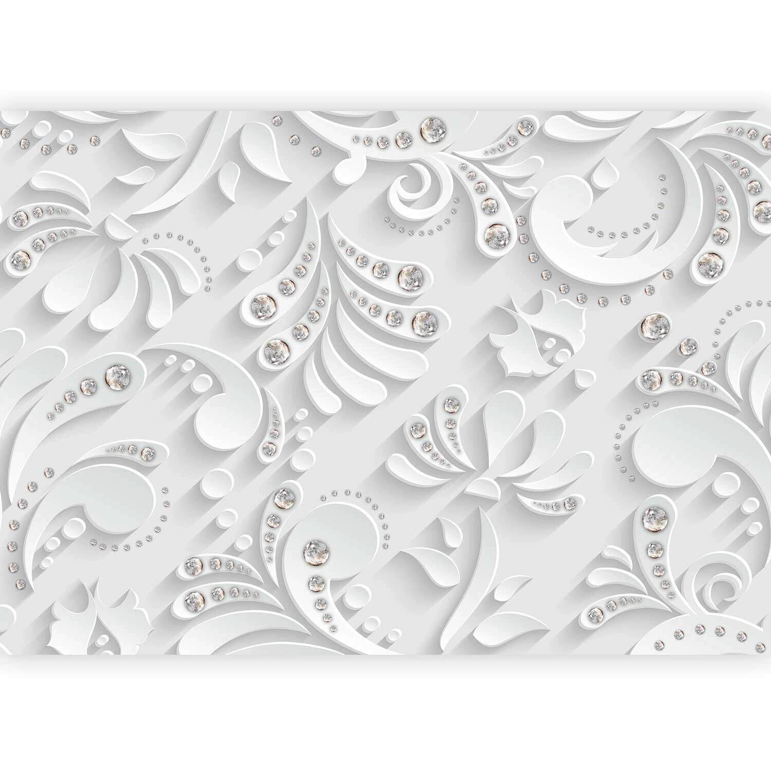 Fotótapéta Flowers With Crystals - ezüstszínű/fehér, Lifestyle, textil (200/140cm) - artgeist