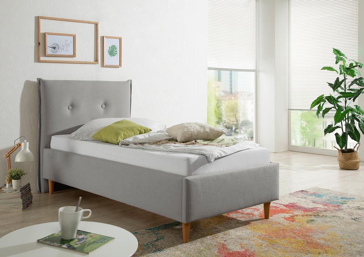 Polsterbett Nelo Grau ca. 100x200 cm - Naturfarben/Grau, MODERN, Holz/Textil (100/200cm) - Livetastic