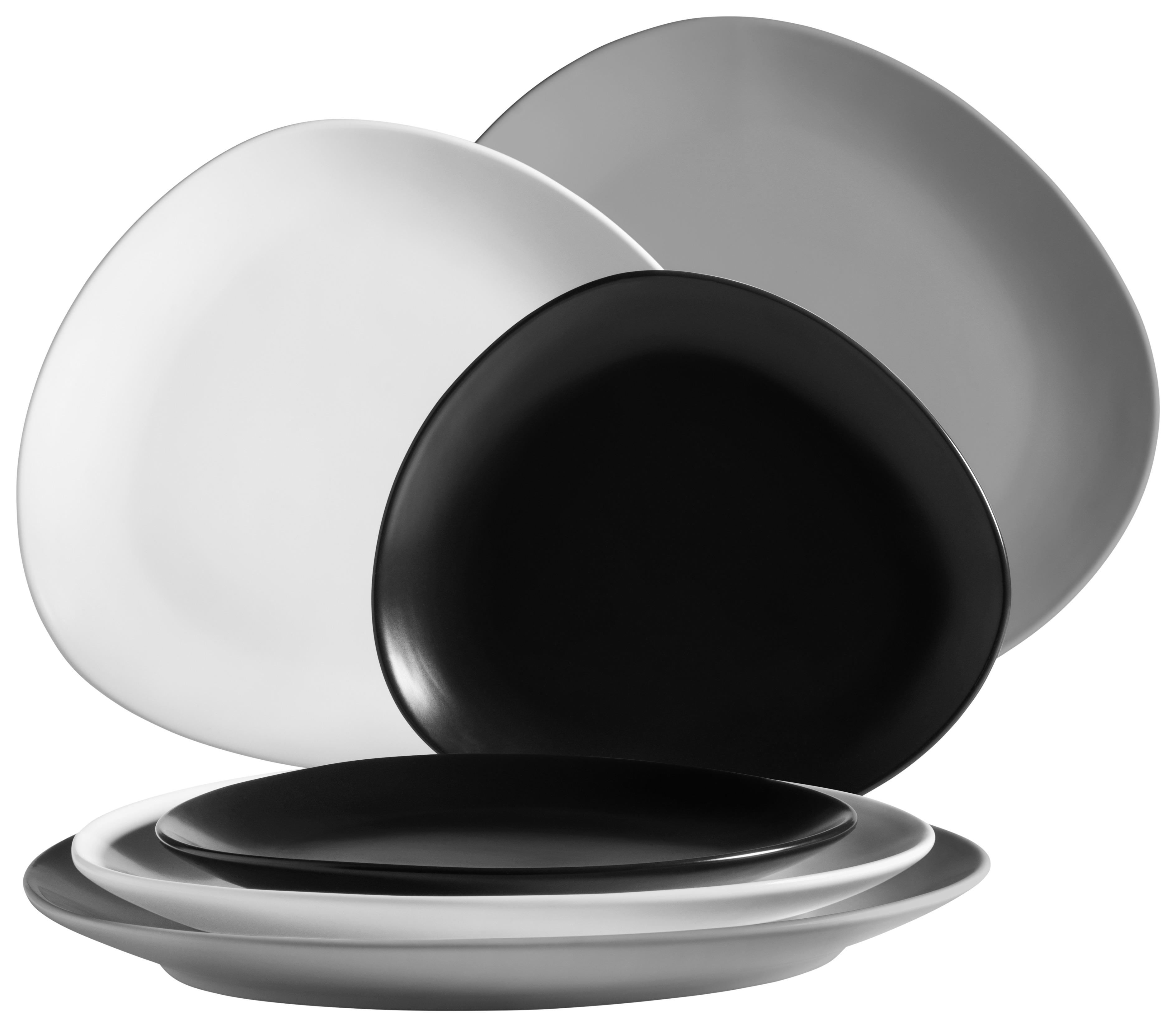 Teller Glendale, 6-teilig - Schwarz/Weiß, Basics, Keramik - Mäser