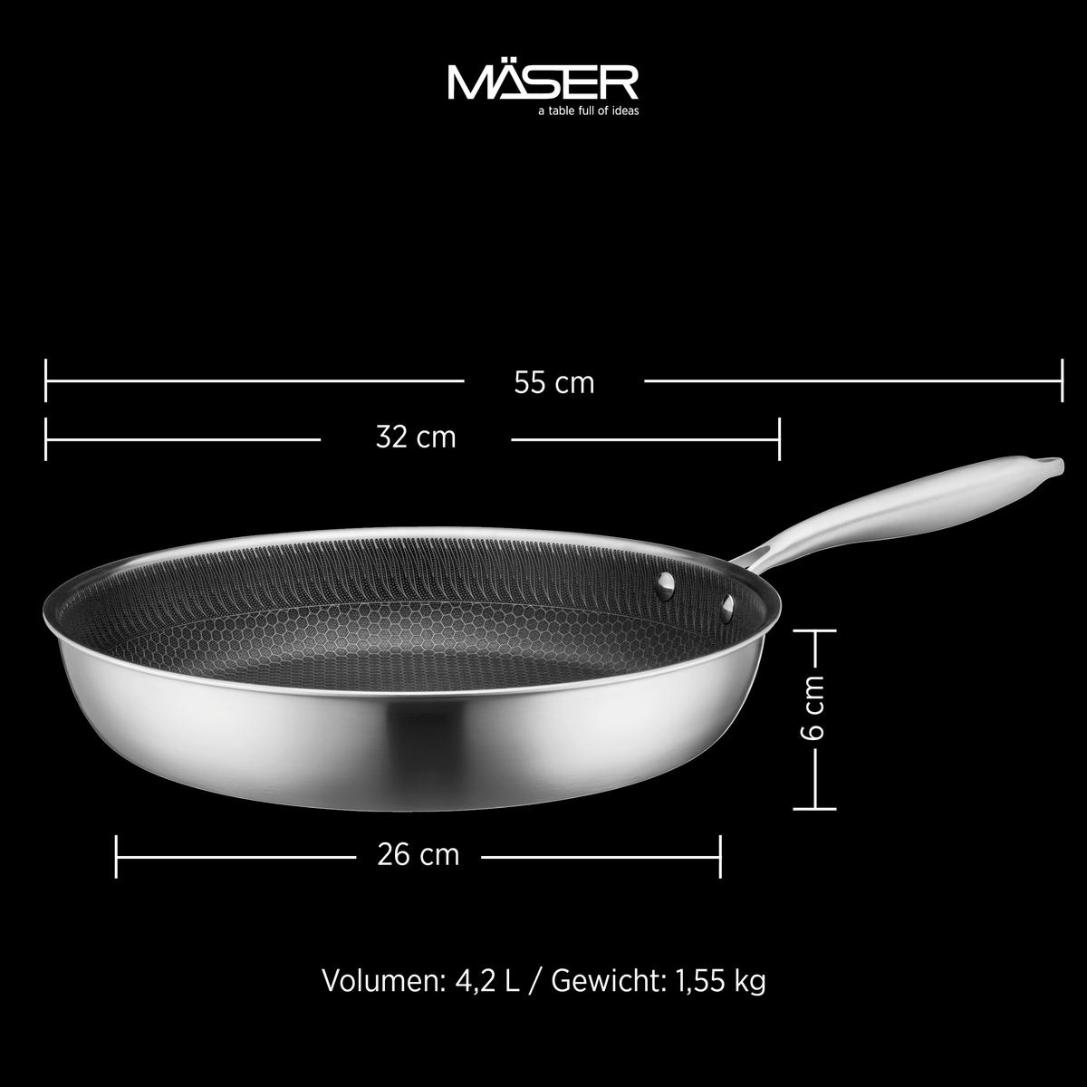 Bratpfanne 935597 Bratpfanne - Silberfarben/Schwarz, Basics, Metall (32/6cm) - Mäser