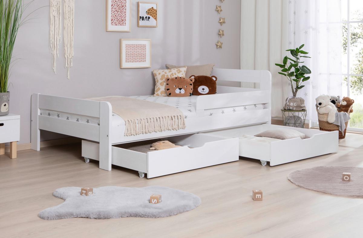 Bett Bennet mit Schubkasten ca. 120x200 cm Weiß - Weiß, MODERN, Holz (120/200cm) - MID.YOU