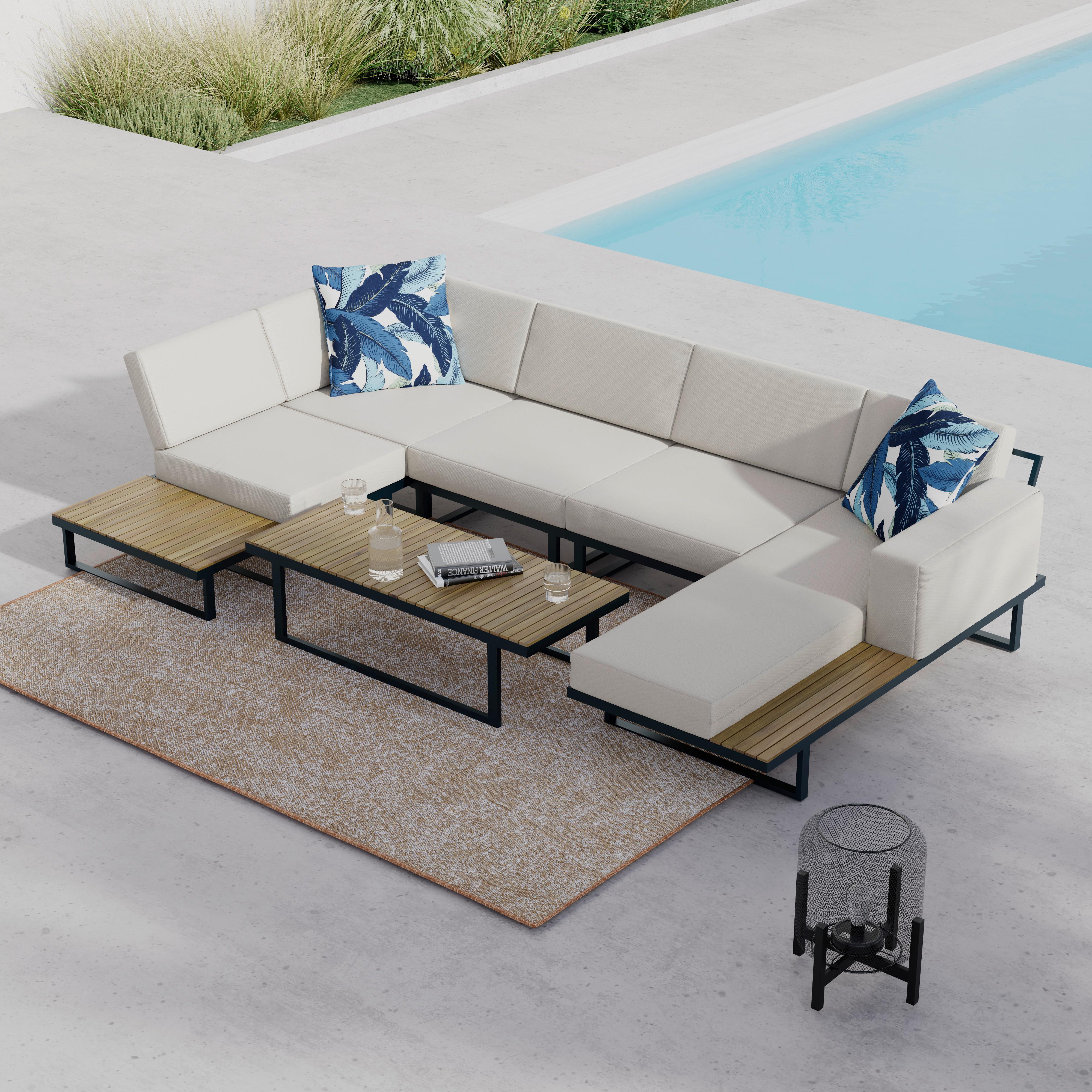 Loungegarnitur Marla Creme Holz/Outdoorstoff/Metall - Creme/Schwarz, MODERN, Holz/Textil - Bessagi Garden