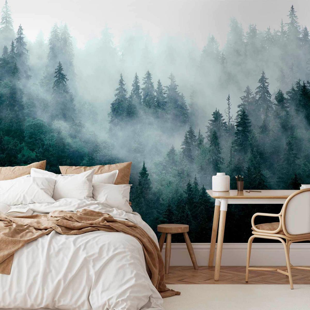 Fototapete Grau/Waldgrün ca. 400x280cm - Waldgrün/Grau, LIFESTYLE, Textil (400/280cm) - artgeist