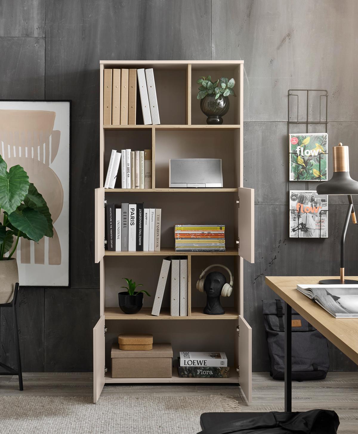 Regal Savanna Kaschmirfarben - Kaschmir/Schwarz, Modern, Holzwerkstoff/Kunststoff (80/180/35cm) - Mömax