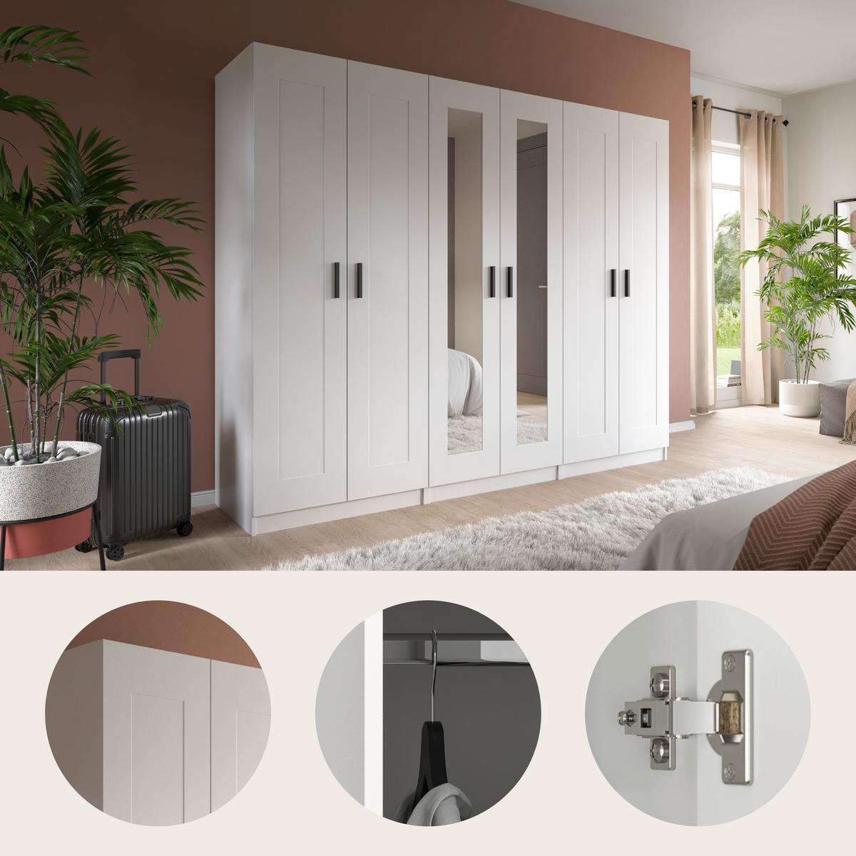 Drehtürenschrank Visby Weiß - Schwarz/Weiß, ROMANTIK / LANDHAUS, Holzwerkstoff/Kunststoff (240/194/56cm) - Livetastic