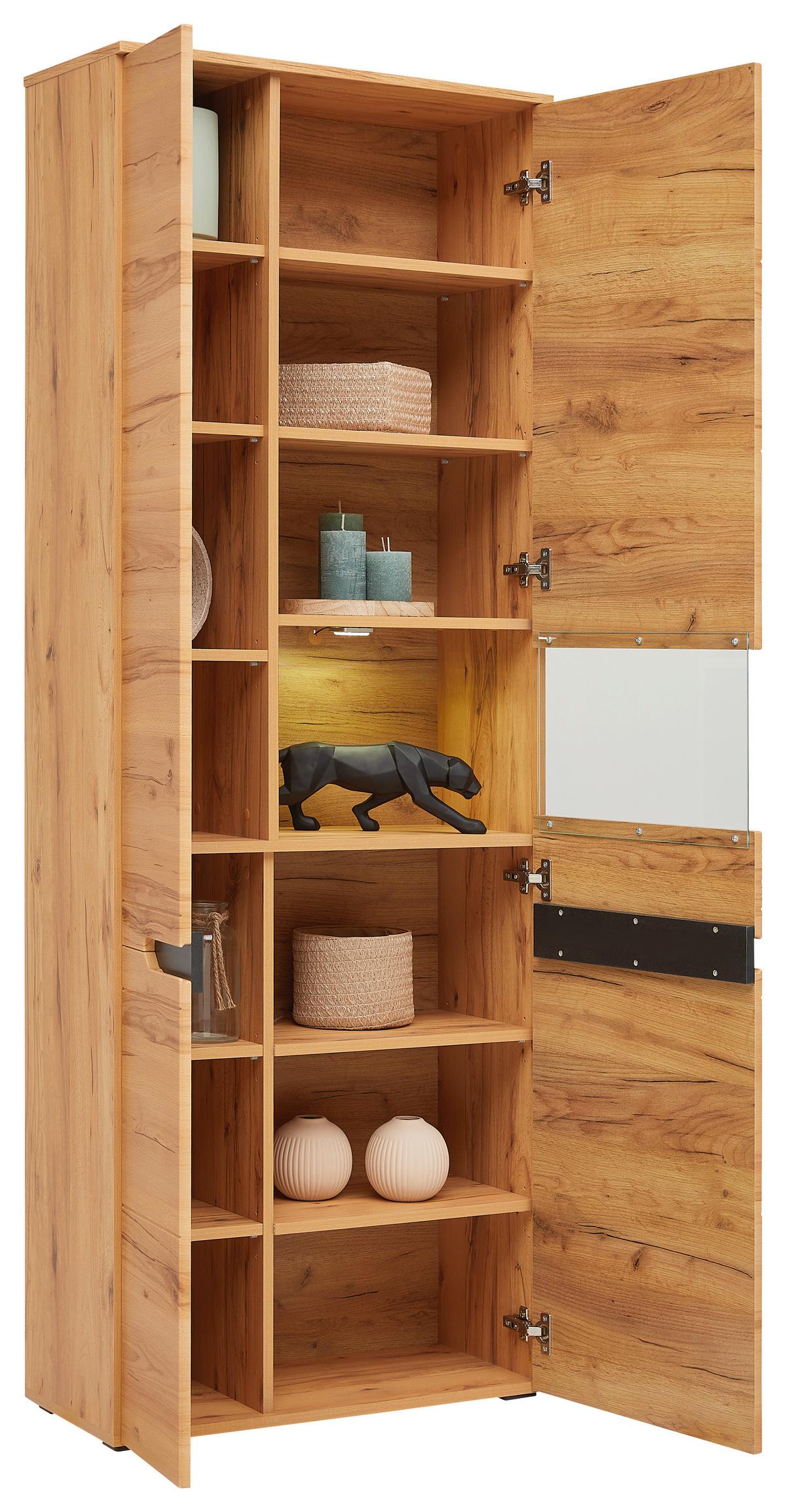 Vitrina Alana, Barva Bukve - Moderno, umetna masa/steklo (71,8/195,4/33cm) - Mömax