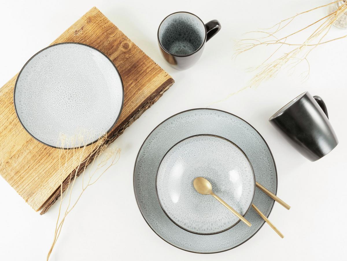 Kombinirani Servis Malmö, 16-Delni - črna/sivobela, Basics, keramika - Creatable