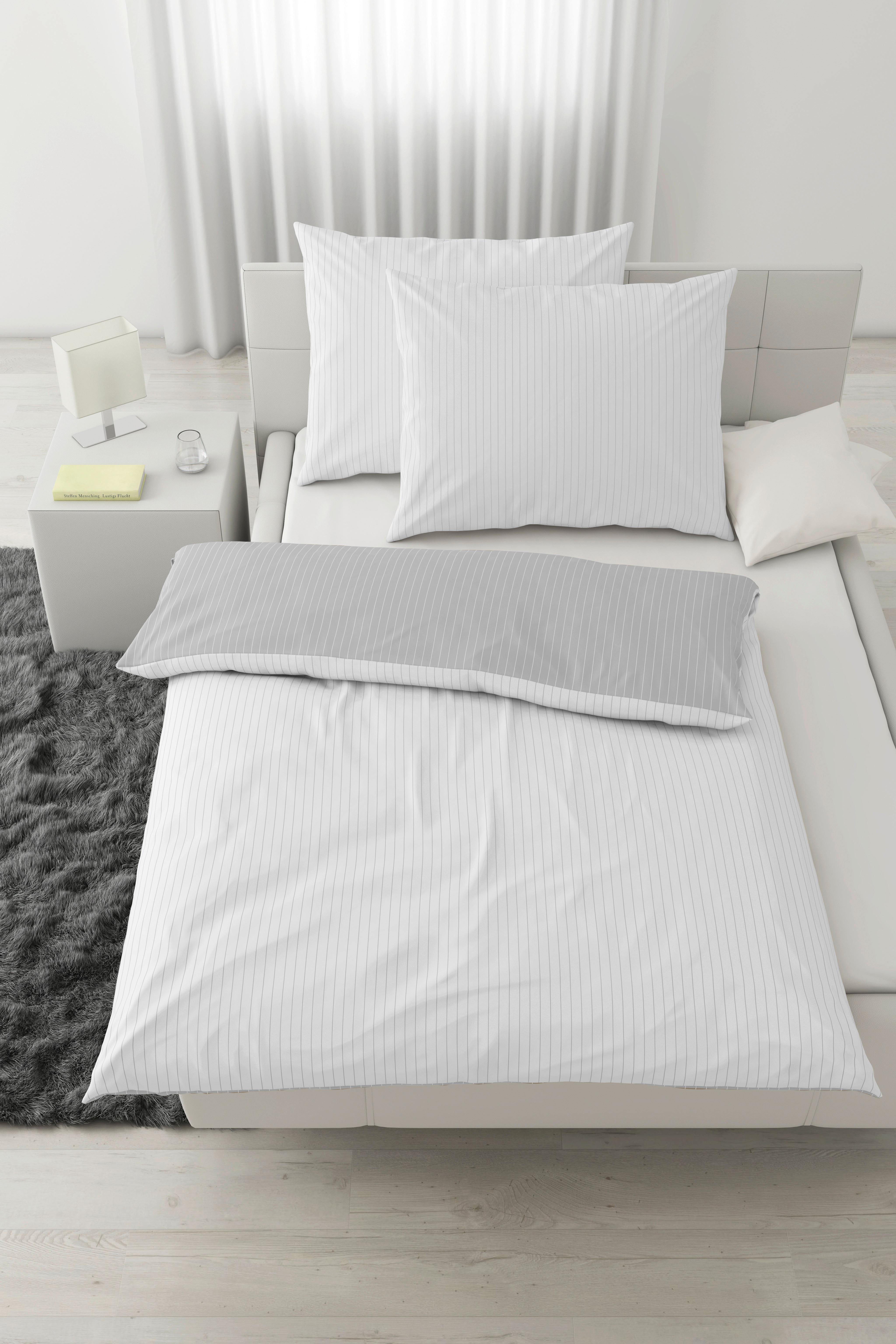 Bettwäsche Twill Streif XXL Weiß/Hellgrau ca. 200x220cm - Hellgrau/Weiß, MODERN, Textil (200/220cm) - Mömax