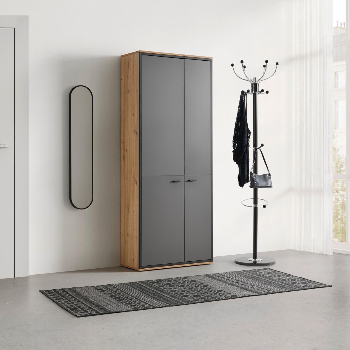 Garderobenschrank Florenz Grau/Eiche Artisan - Schwarz/Eiche Artisan, Modern, Holzwerkstoff/Kunststoff (79/196,2/37,3cm) - Premium Living