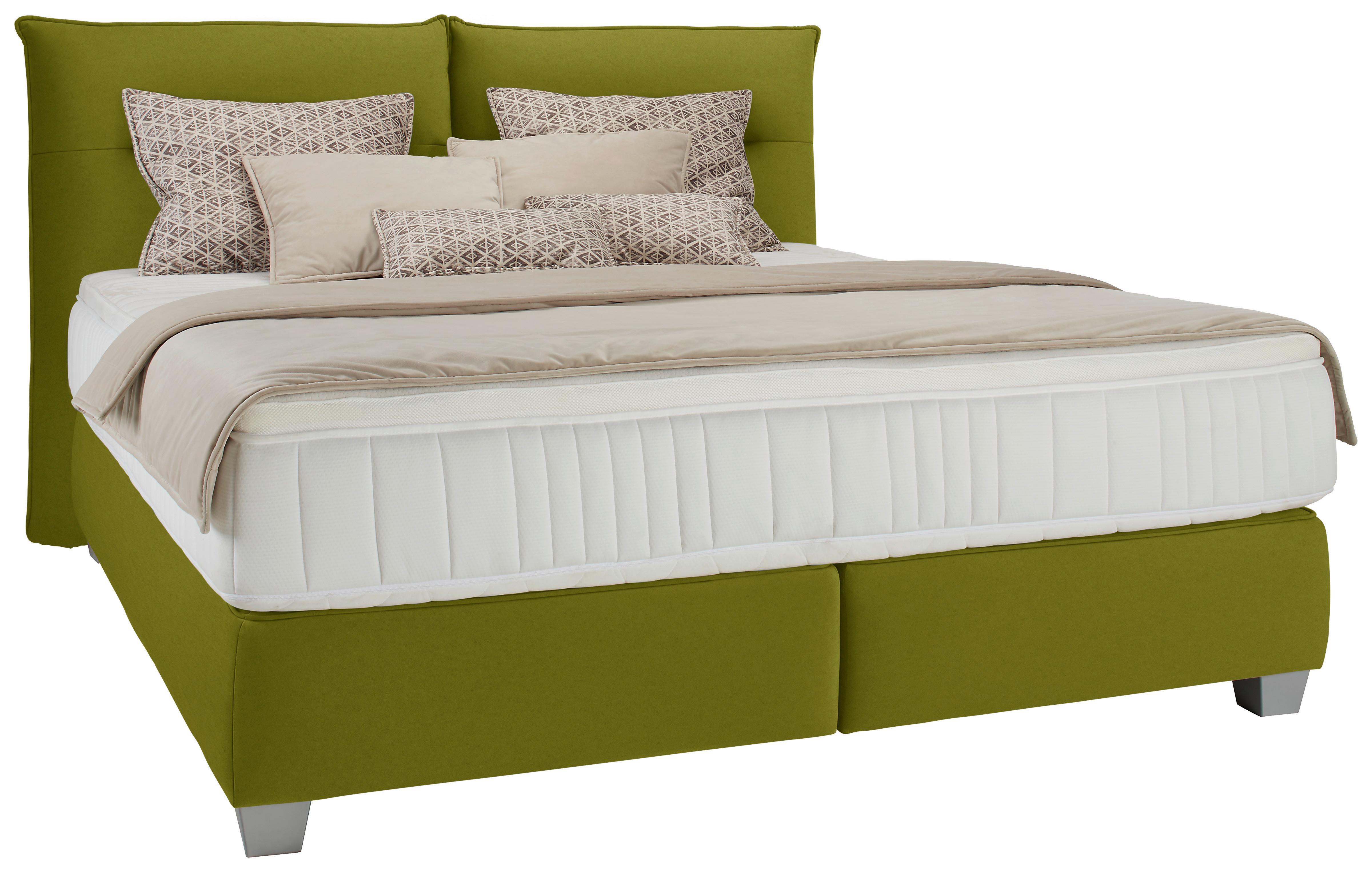 Boxspring Krevet Fog - srebrne boje/maslinasto zelena, Lifestyle, tekstil/plastika (180/200cm) - Premium Living