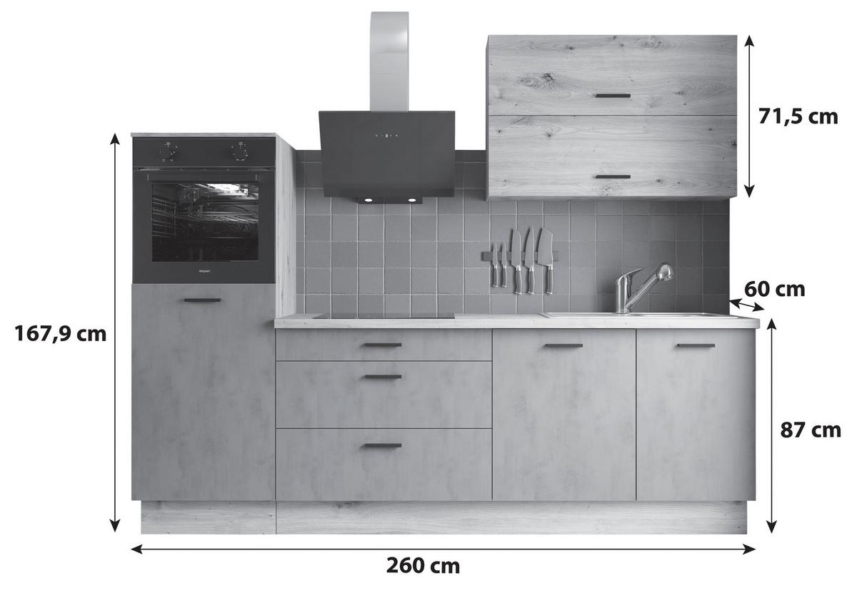 Kuhinjski Blok Brez Aparatov Bobbi, 260cm - črna/antracit, Basics, umetna masa/leseni material (260/210/60cm) - P & B