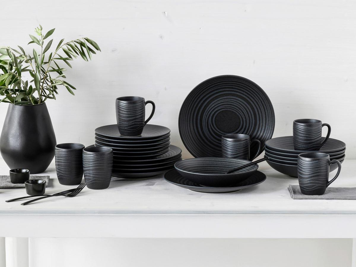 Kombiservice Lava Stone Black Schwarz, 24-teilig - Schwarz, Basics, Keramik - Creatable