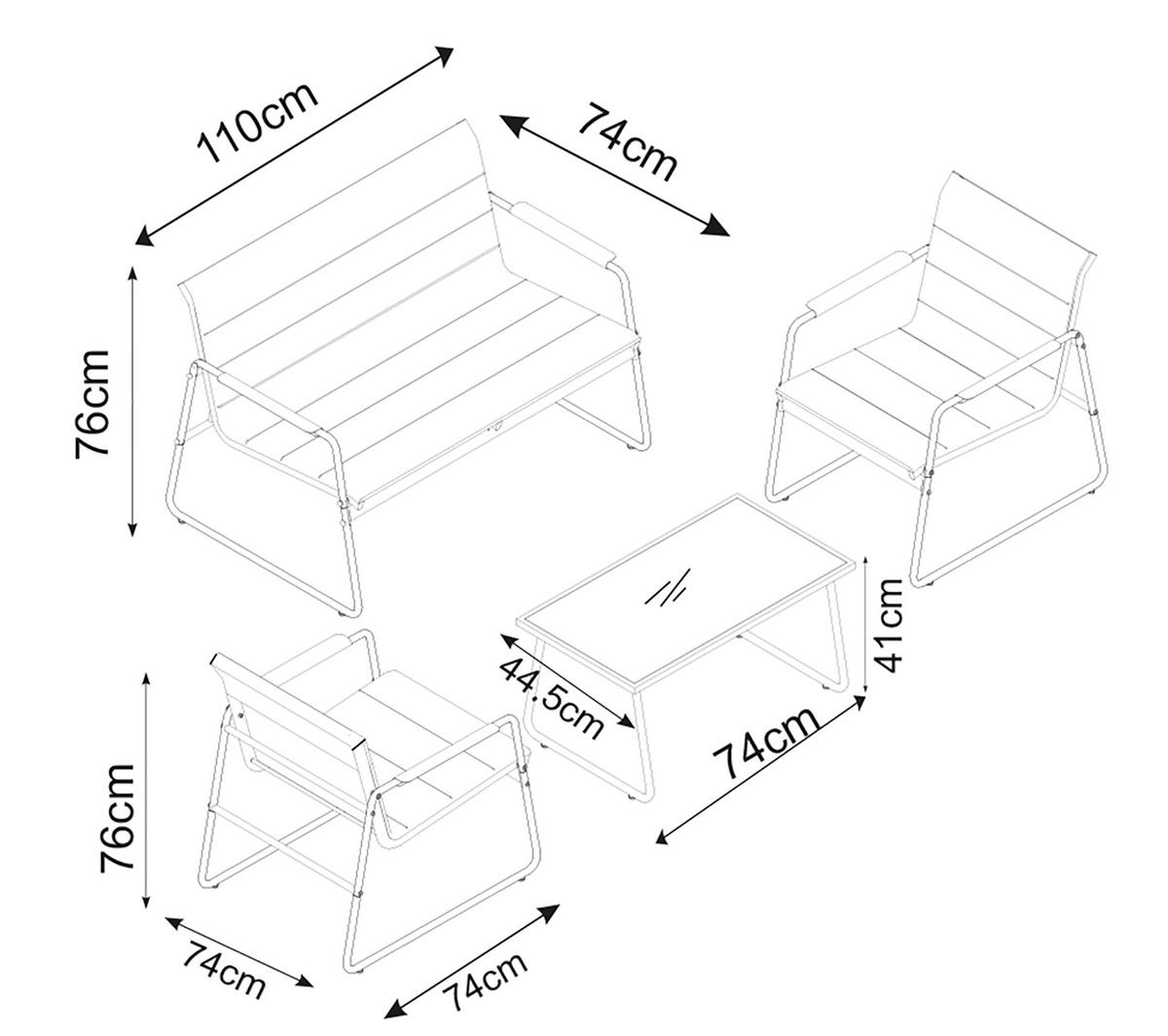 GARTENMÖBEL-SET LEXILA 4-TLG - Schwarz, Modern, Glas/Kunststoff - Gardenson