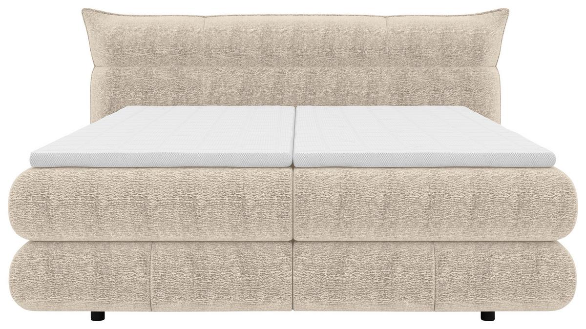Boxspringbett Auris Elfenbein ca. 180x200cm - Elfenbein/Schwarz, KONVENTIONELL, Kunststoff/Textil (180/200cm) - Sembella