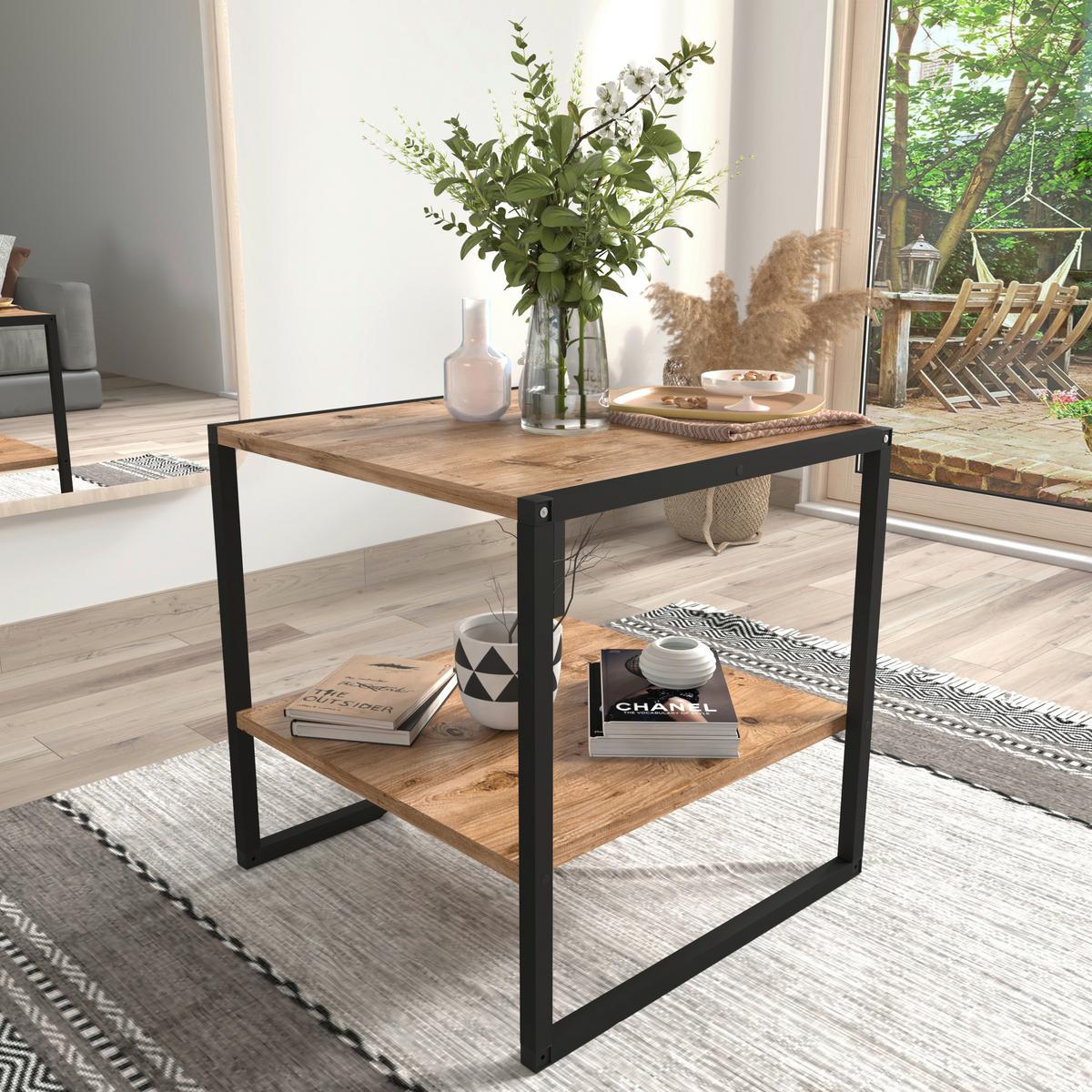 Klubska Miza Insasi M, Barva Hrasta, Črna - črna/medeni hrast, Design, kovina/leseni material (50/50/50cm) - MID.YOU