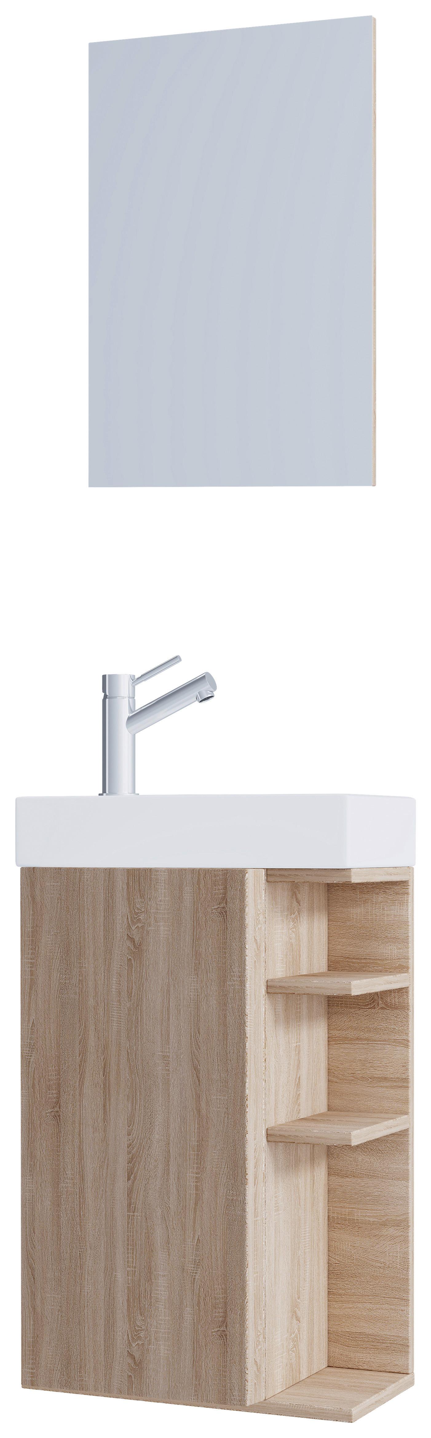 GÄSTEBAD LUMIA - Weiss/Sonoma Eiche, Modern, Glas/Keramik (40cm) - MID.YOU