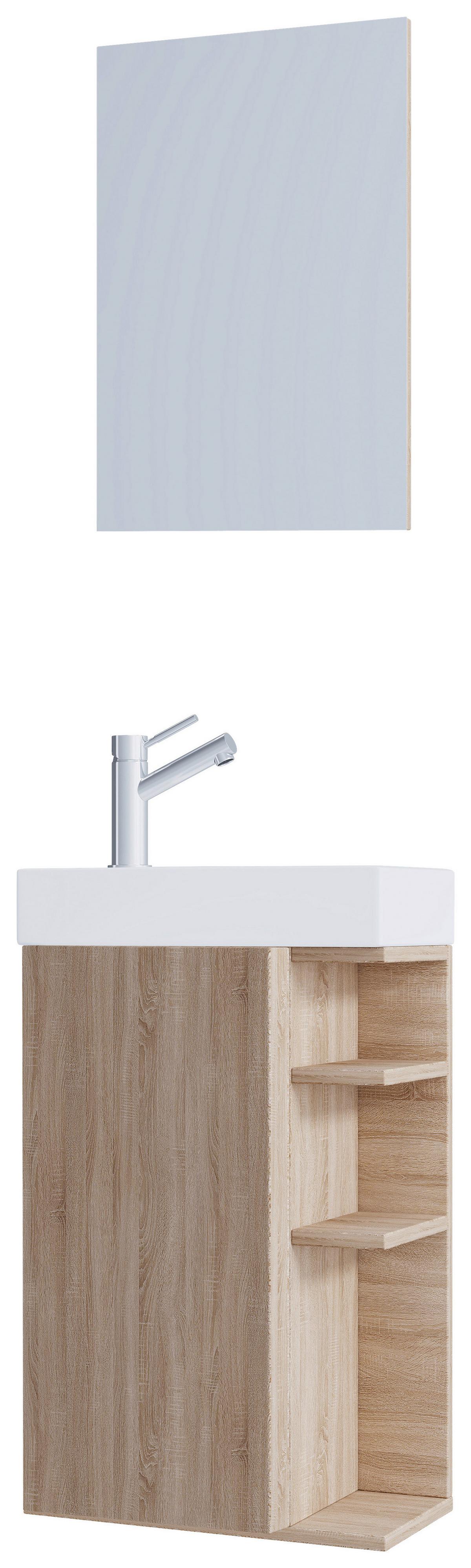 GÄSTEBAD LUMIA - Weiss/Sonoma Eiche, Modern, Glas/Keramik (40cm) - MID.YOU