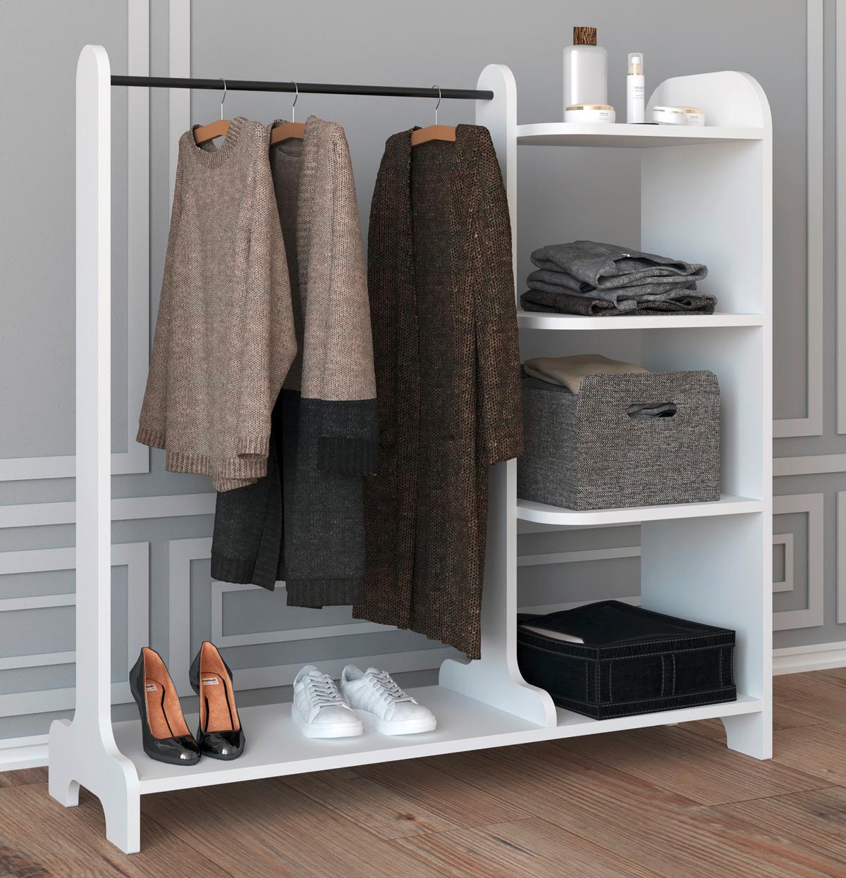 Garderobe LEMPU Weiß ca. 106x110x35 cm - Weiß, MODERN, Holzwerkstoff (106/110/35cm) - MID.YOU