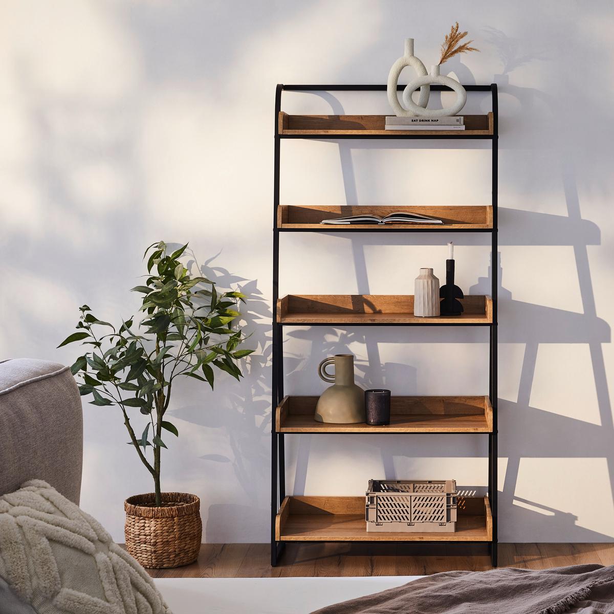 REGAŁ FABBRICA - kolor dębowy, Modern, materiał drewnopochodny/metal (84/180,5/39,6cm) - MID.YOU