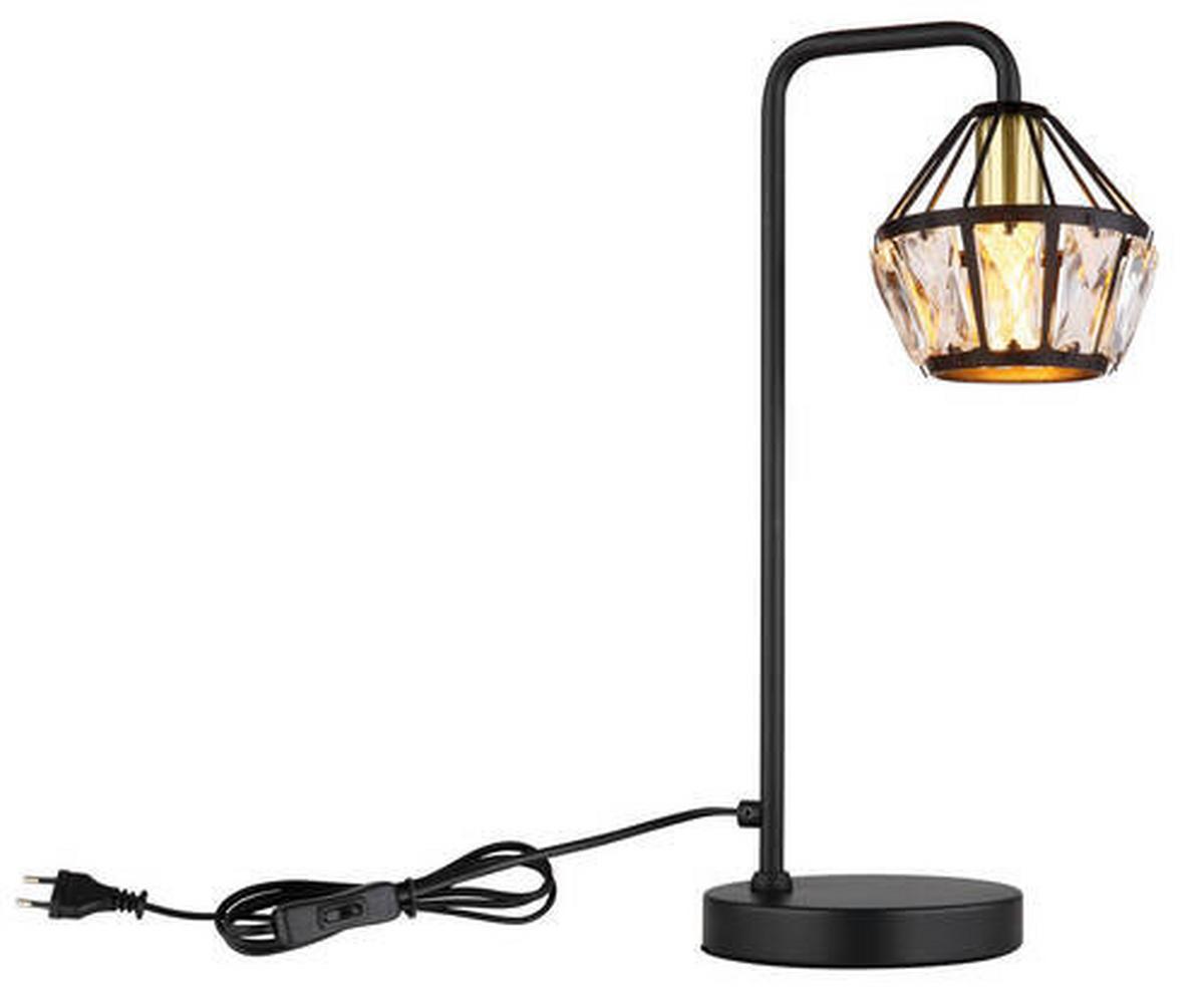 Tischleuchte Lois Schwarz/Messing max. 40 Watt - Klar/Messingfarben, KONVENTIONELL, Glas/Kunststoff (21,5/12,5/43cm) - Globo