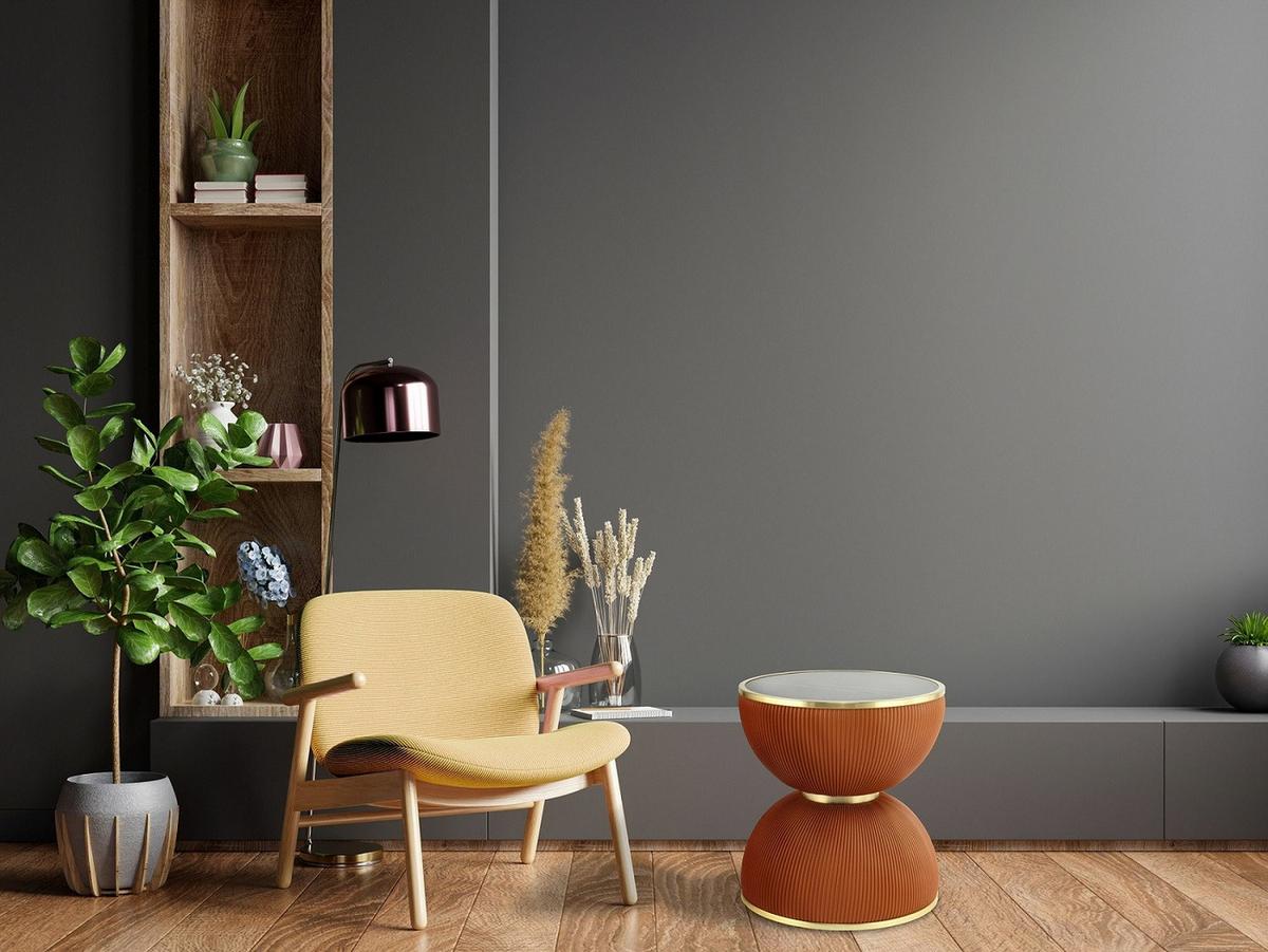 BEISTELLTISCH JOKAI 225 COGNAC - Cognac/Goldfarben, Design, Textil/Stein (47/51cm) - Kayoom