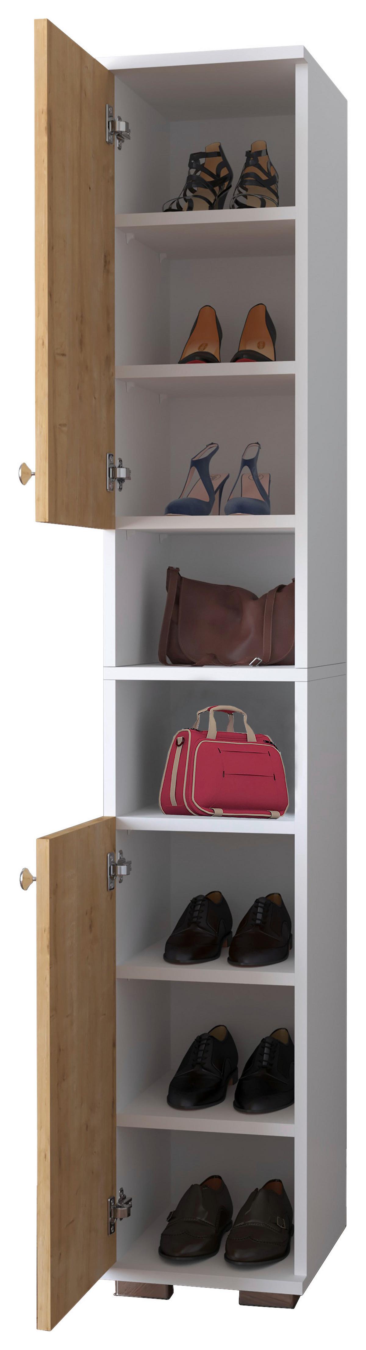 Schuhschrank GADOS Weiß/Honigeiche ca.30x178x33cm - Honigeiche/Anthrazit, MODERN, Holzwerkstoff/Kunststoff (30/178/33cm) - MID.YOU