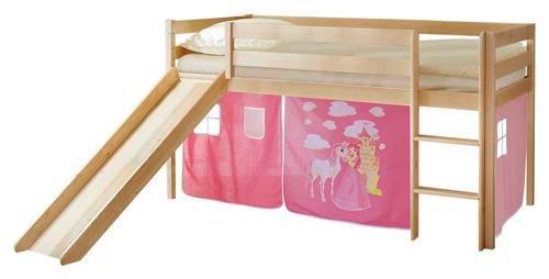 Spielbett "Manuel",aus Kiefer, kieferfarben/pink - Pink/Kieferfarben, Natur, Holz (90/200cm) - MID.YOU
