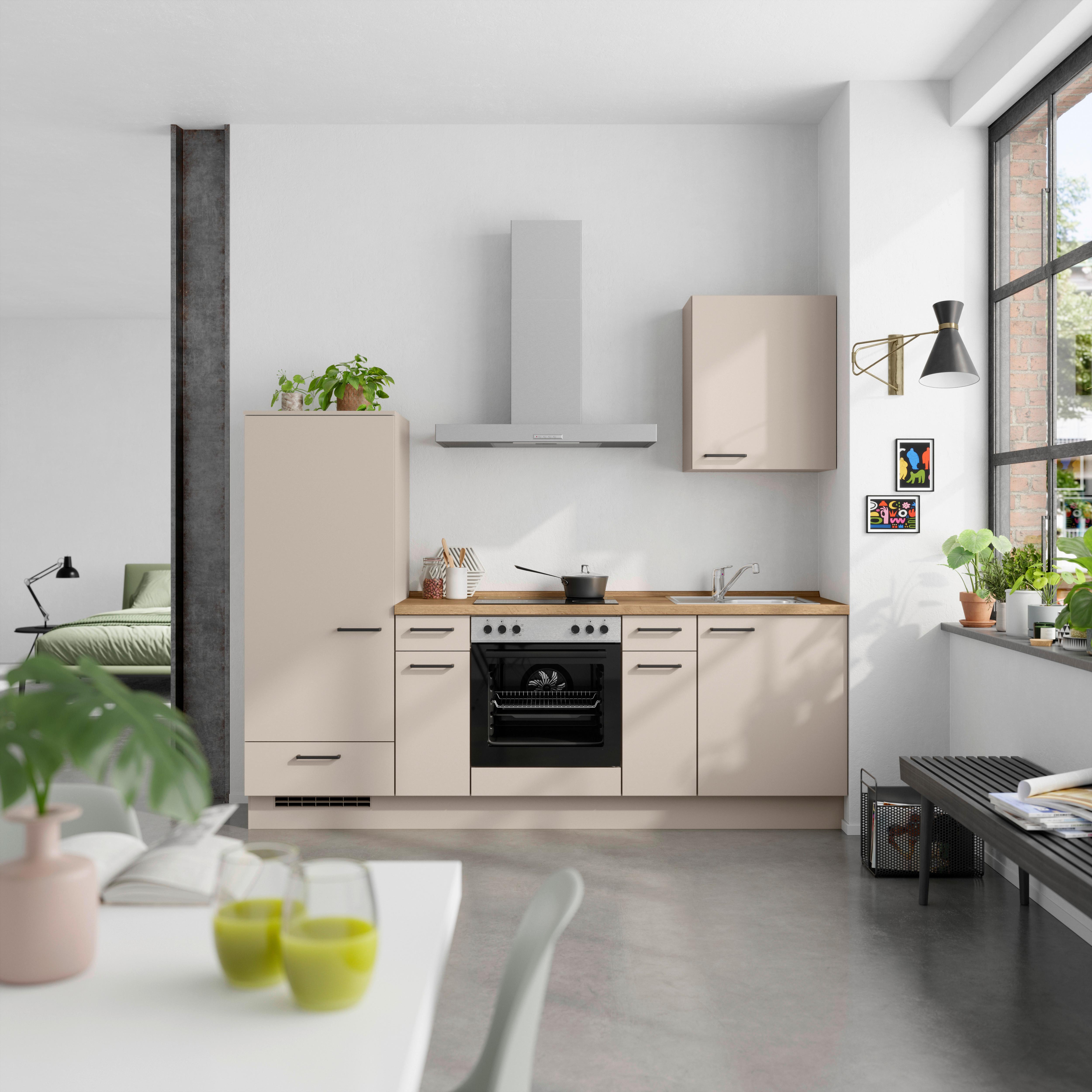 Küchenleerblock Easytouch Low o. Geräte Sandfarben - Sandfarben/Eichefarben, MODERN, Holzwerkstoff/Metall (240cm) - Nobilia