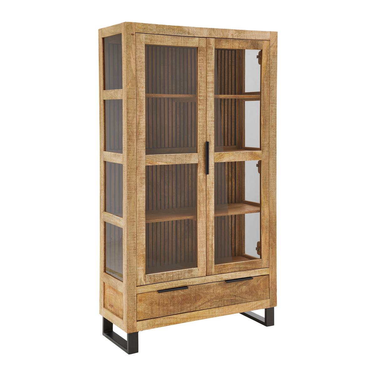 Vitrine Everest in Naturfarben/Schwarz - Schwarz/Naturfarben, Natur, Glas/Holz (100/180/40cm) - Mömax