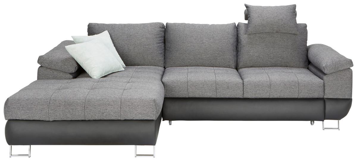 Ecksofa Focus in Grau mit Bettfunktion - Chromfarben/Anthrazit, Konventionell, Textil/Metall (170/91/117/268cm) - Based