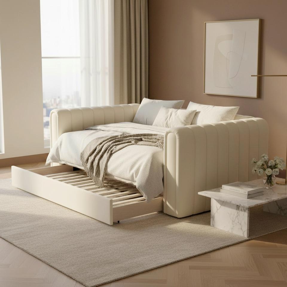 PAT TAPIțAT TASHA - ivoar/maro deschis, Modern, lemn/textil (90/200cm) - Bessagi Home