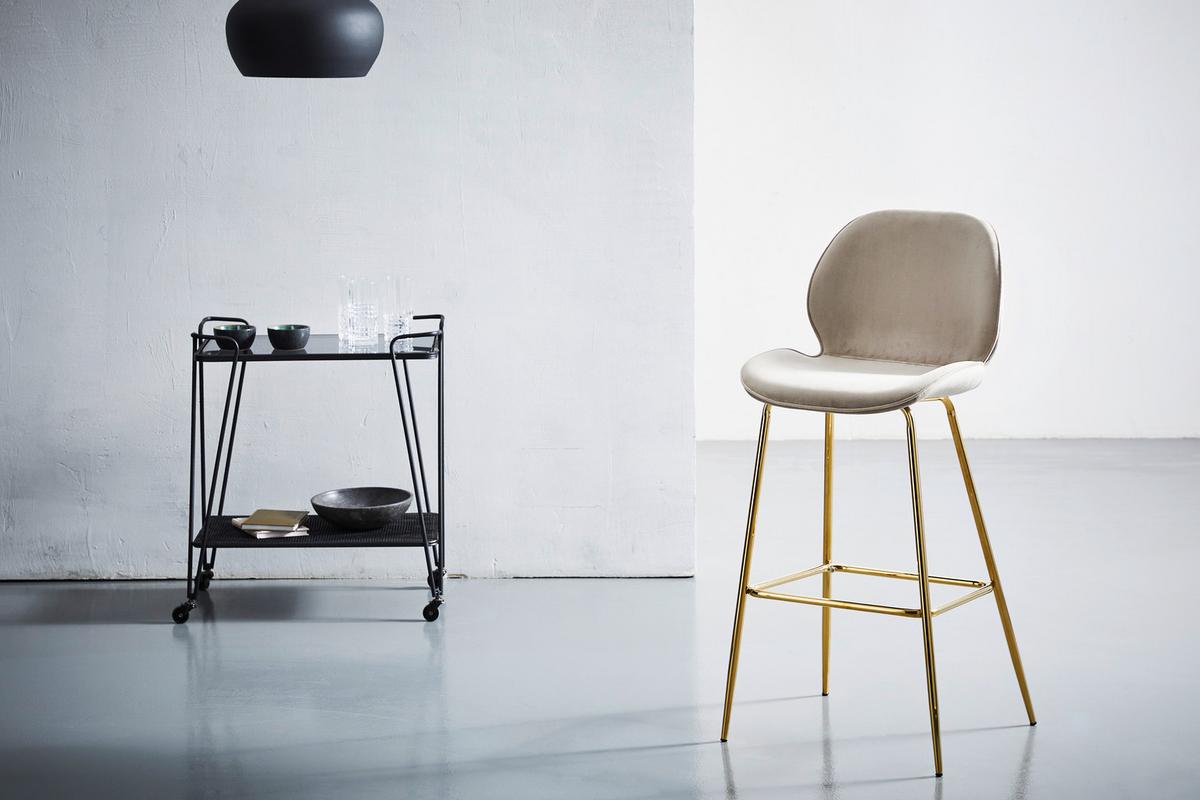 STOŁEK BAROWY ADRIANO BAR - kolor złoty/taupe, Modern, metal/drewno (47/104/55cm) - Livetastic