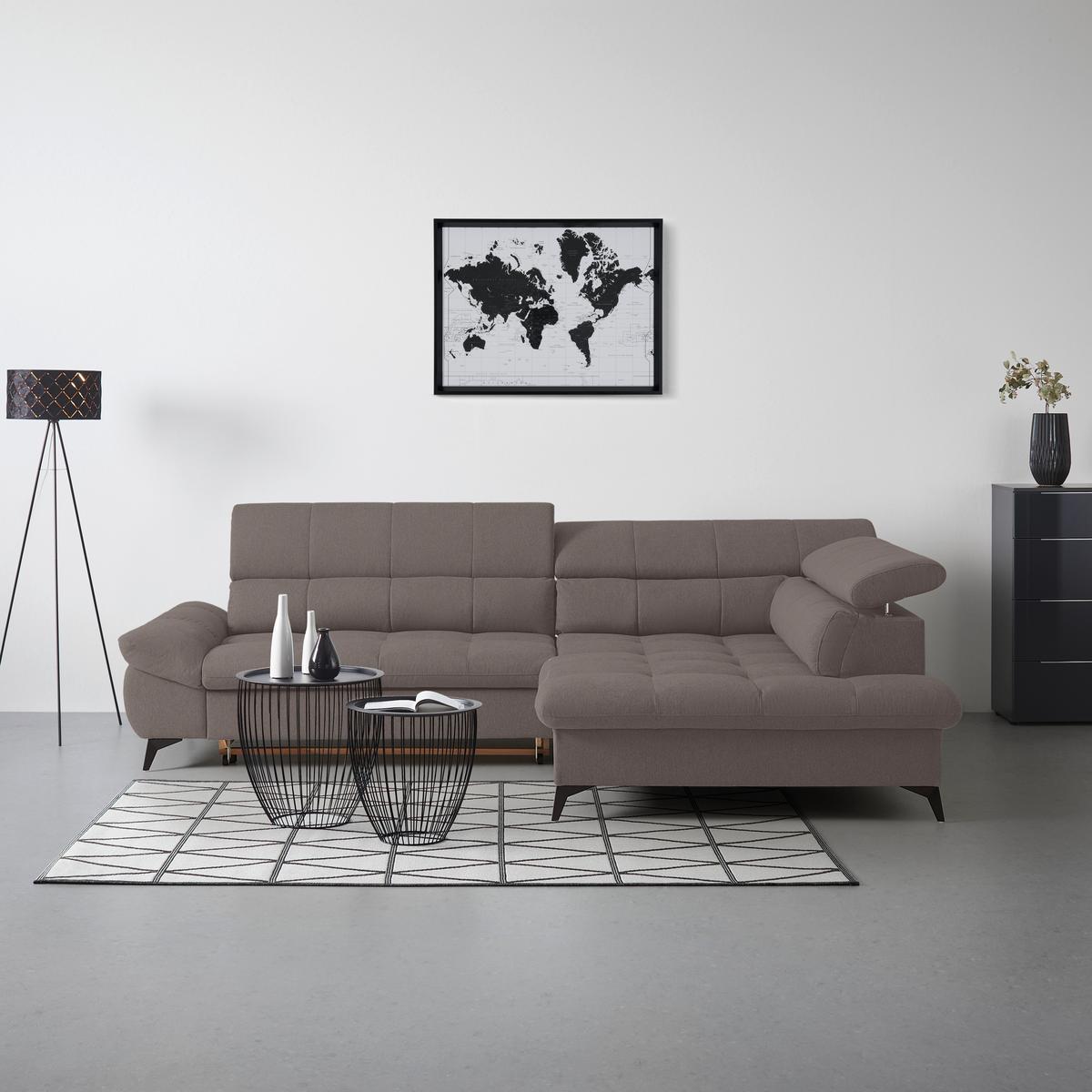 Wohnlandschaft Alberto Graphitfarben - Graphitfarben/Schwarz, MODERN, Textil/Metall (201/78/296cm) - Mömax