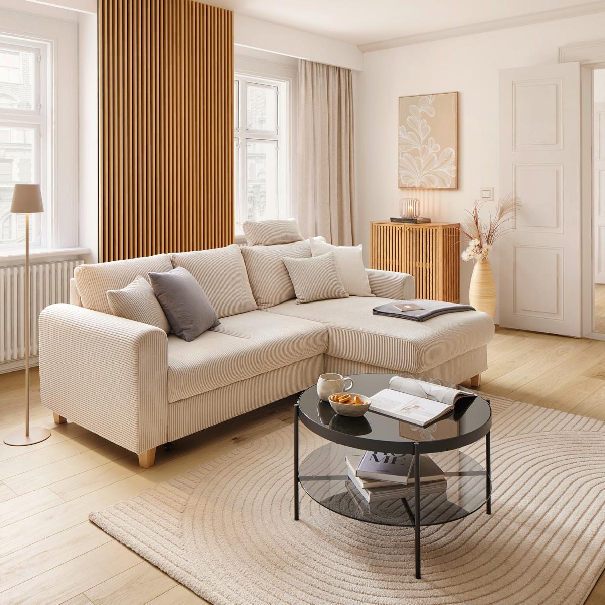 Ecksofa Lille Beige - Hellbraun/Beige, Modern, Holz/Textil (232/156cm) - Mömax