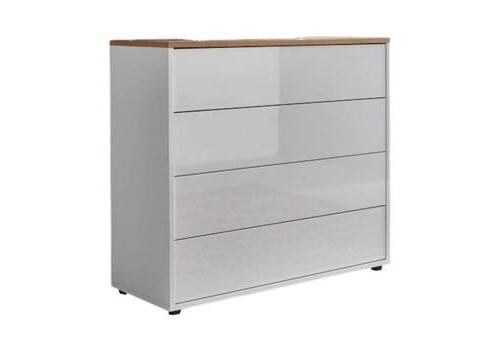 Kommode Mailand Typ 3 Weiß/Eichefarben - Weiß Hochglanz/Eichefarben, MODERN, Holzwerkstoff/Kunststoff (79/73/33cm) - MID.YOU