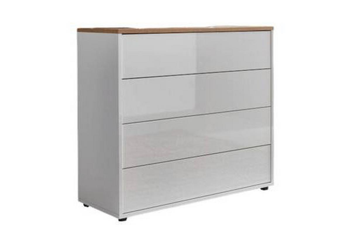 Kommode Mailand Typ 3 Weiß/Eichefarben - Weiß Hochglanz/Eichefarben, MODERN, Holzwerkstoff/Kunststoff (79/73/33cm) - MID.YOU
