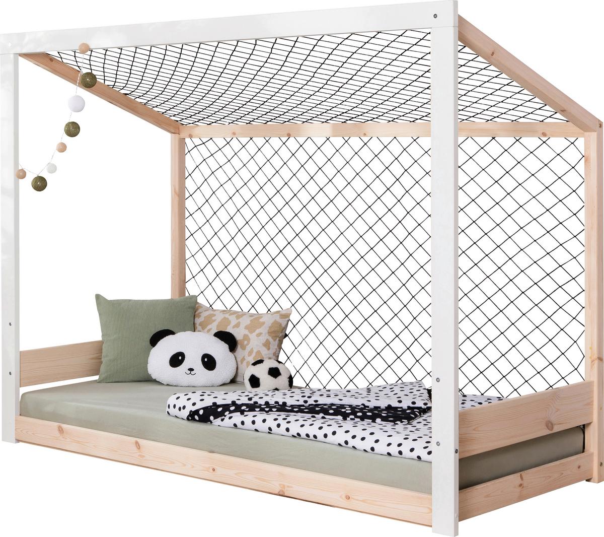 Bodenbett Fußball Holz ca. 90x200 cm Weiß/Kiefer - Naturfarben/Weiß, MODERN, Holz/Textil (90/200cm) - MID.YOU