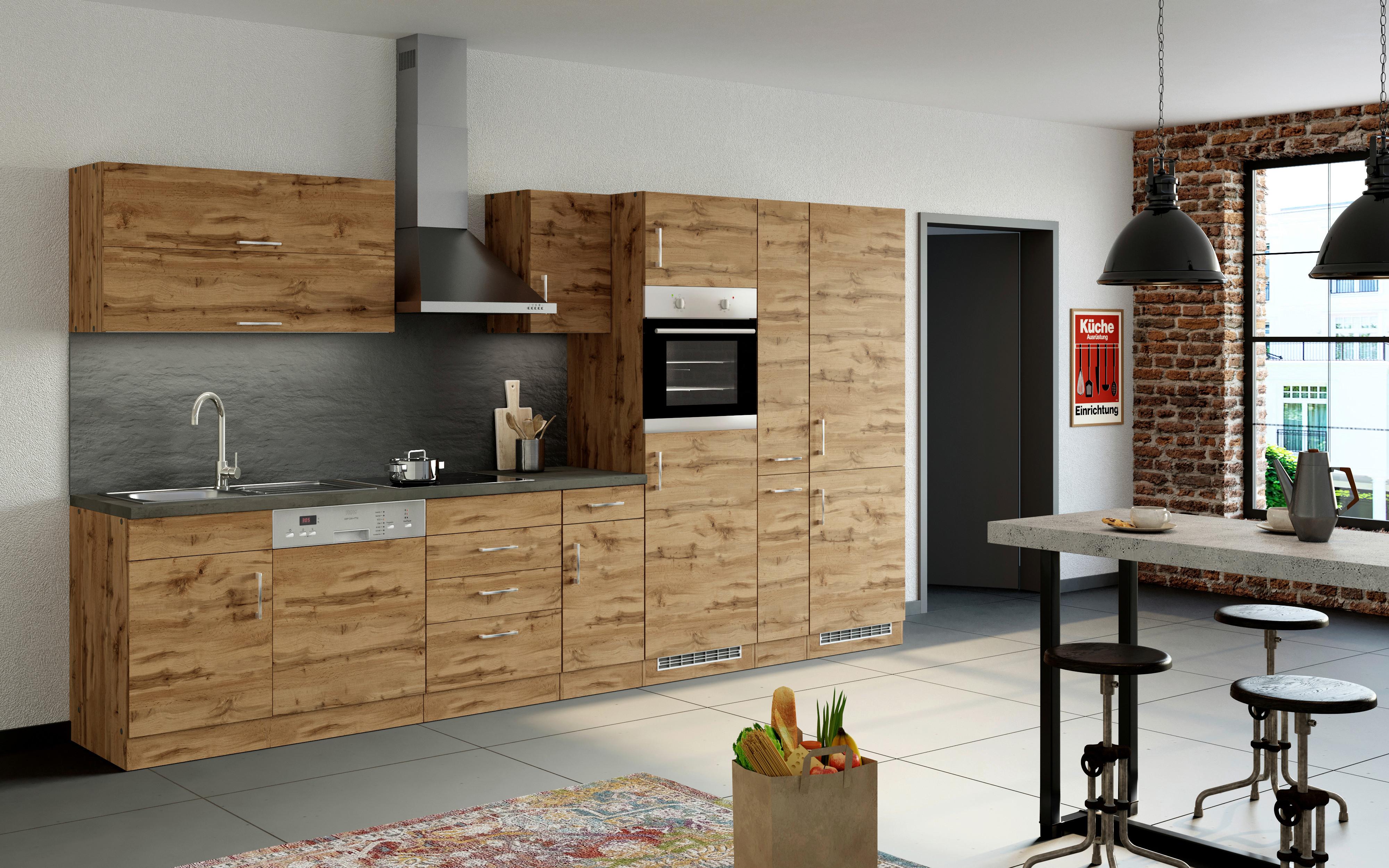 Küchenblock Sorrento ohne Geräte ca. 360 cm Eichefarben - Eichefarben/Anthrazit, MODERN, Holzwerkstoff (360/200/60cm) - Held