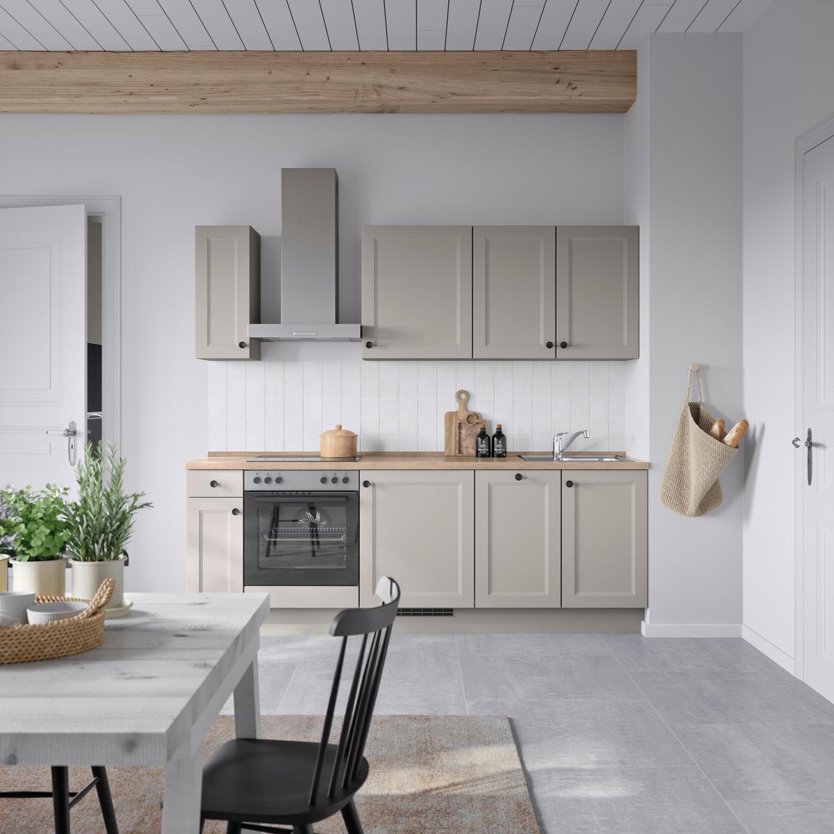 Küchenblock Cascada Low m. Geräten Grau - Eiche dunkel/Schwarz, MODERN, Holzwerkstoff/Metall (240cm) - Nobilia