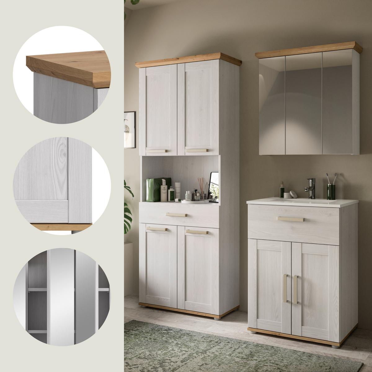 Badezimmer Verona Lärchefarben/Eiche Artisan - Silberfarben/Lärchefarben, Trend, Glas/Keramik (135cm) - MID.YOU