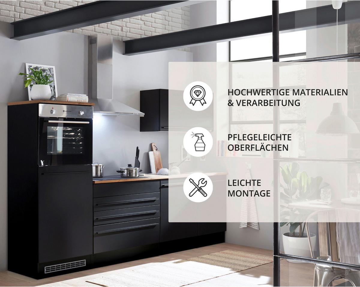 Küchenblock Jazz mit Geräten ca. 260 cm Schwarz - Eichefarben/Schwarz, LIFESTYLE, Holzwerkstoff/Kunststoff (260cm) - P & B