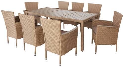 Vrtna Garnitura Porto, Svetlo Rjava, 9-Delni Set - svetlo rjava/siva, Moderno, kovina/umetna masa (60/190/88/75/59/90cm) - Modern Living