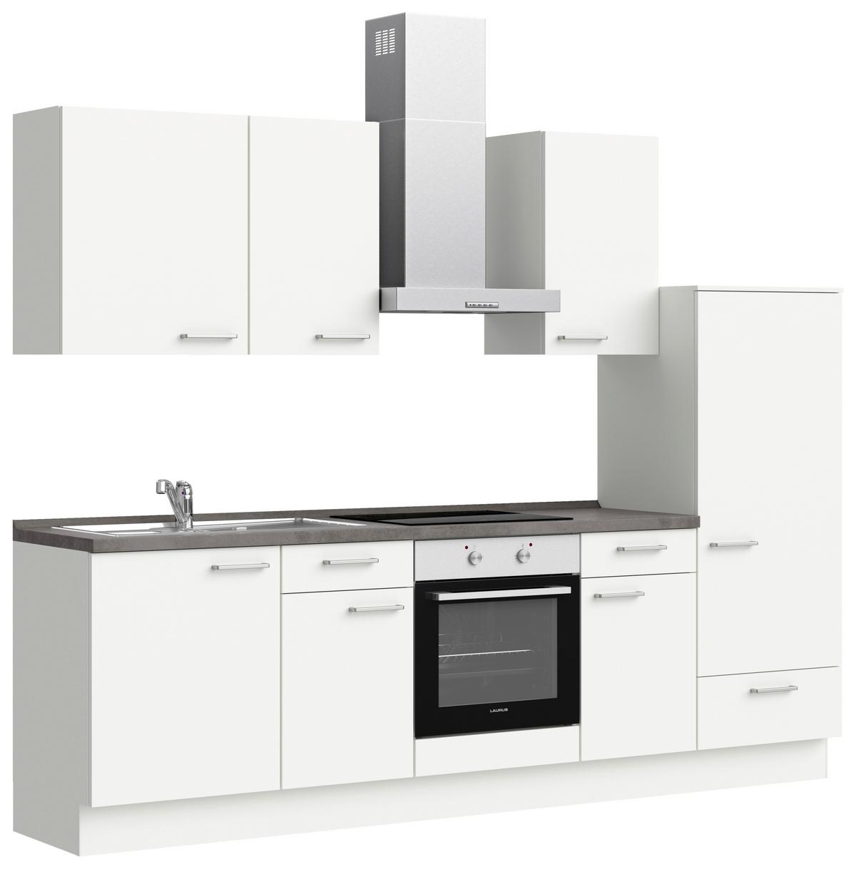Küchenblock Touch Low m. Geräten Weiß - Schieferfarben/Edelstahlfarben, MODERN, Holzwerkstoff/Metall (270cm) - Nobilia