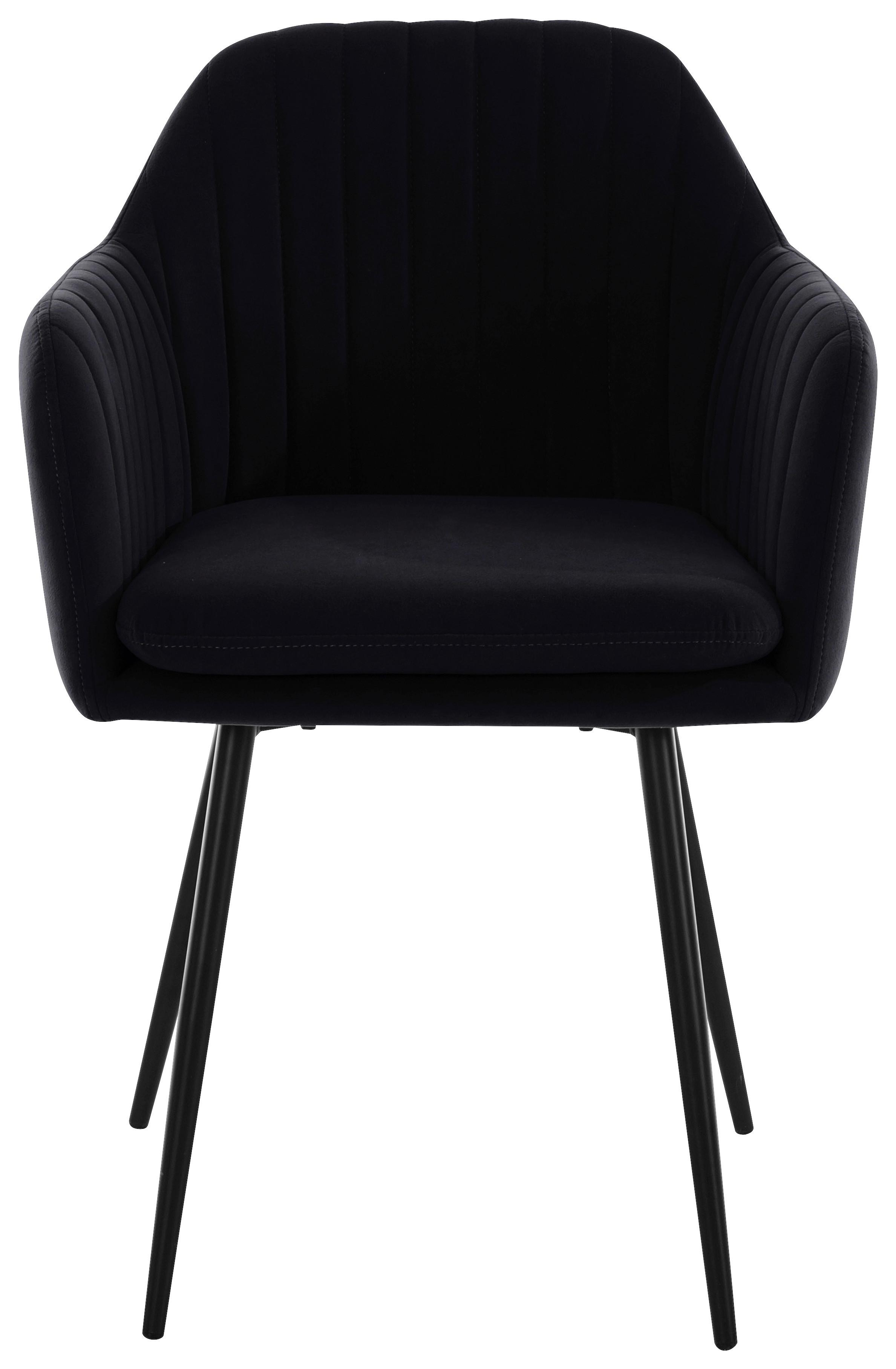 Armlehnstuhl Mila 2er-Set Schwarz samt - Schwarz, MODERN, Textil/Metall (59/84/66cm) - MID.YOU