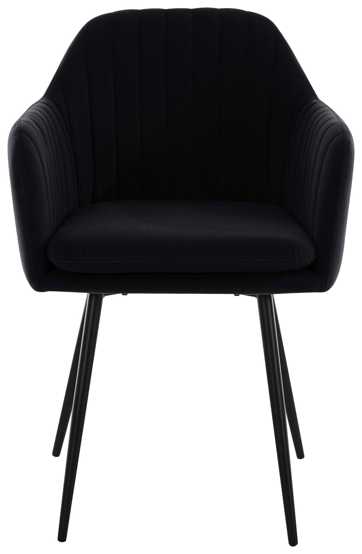 Armlehnstuhl Mila 2er-Set Schwarz samt - Schwarz, MODERN, Textil/Metall (59/84/66cm) - MID.YOU