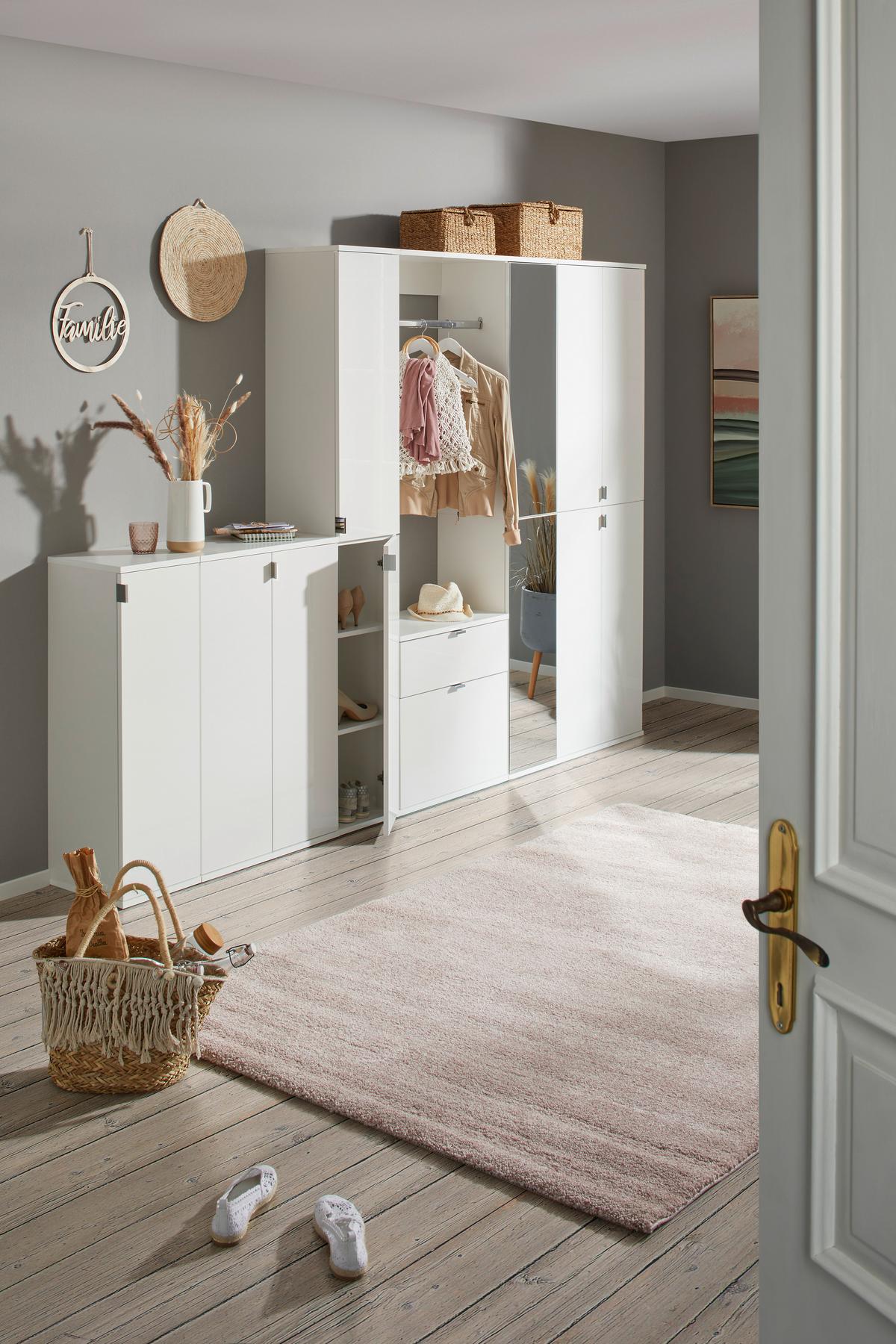 Mehrzweckschrank in Weiß - Weiss Hochglanz/Chromfarben, Modern, Holzwerkstoff/Metall (61/199/34cm) - Based