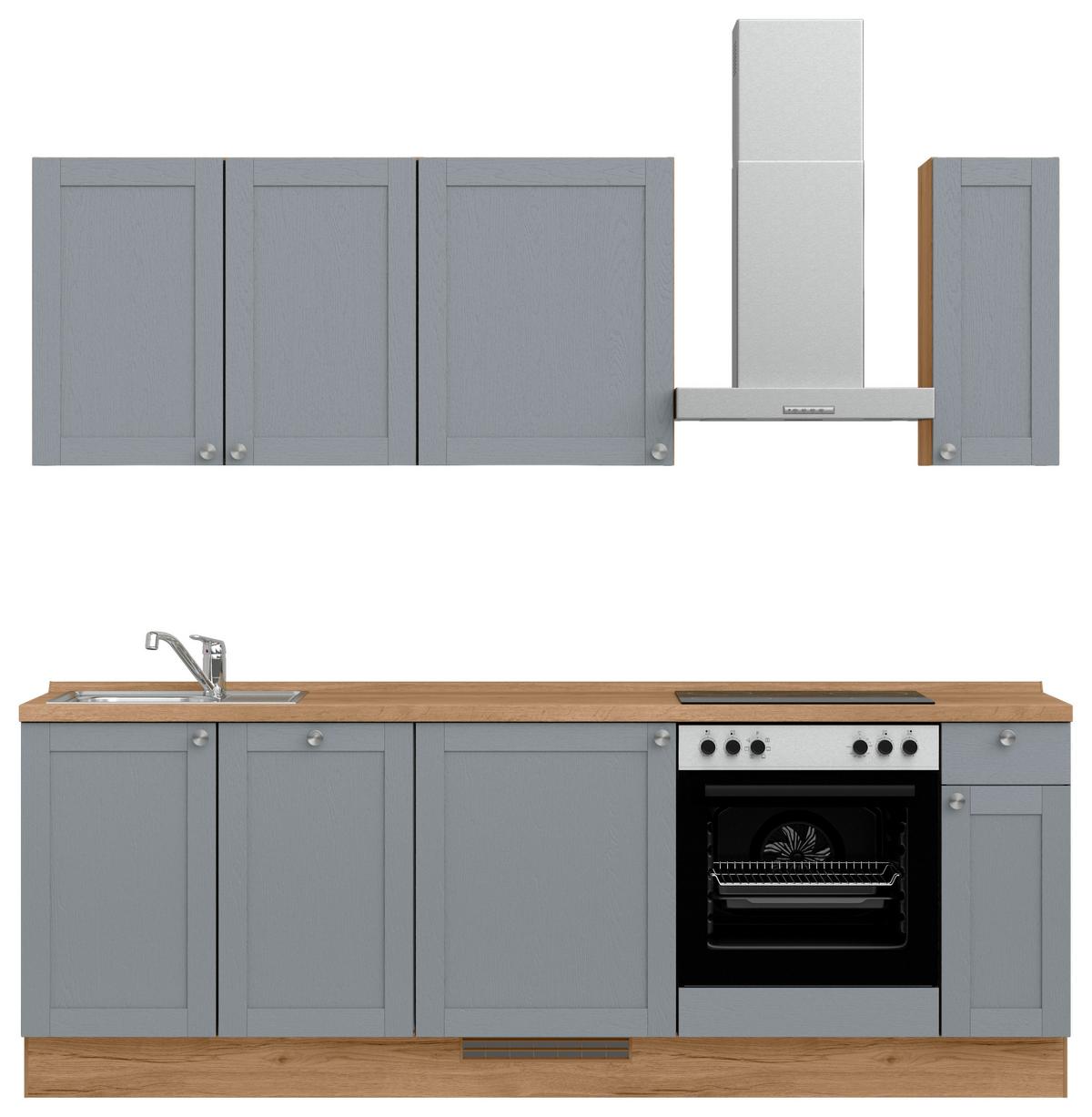 Küchenleerblock Frame Low o. Geräte Blaugrau - Edelstahlfarben/Eichefarben, MODERN, Holzwerkstoff/Metall (240cm) - Nobilia
