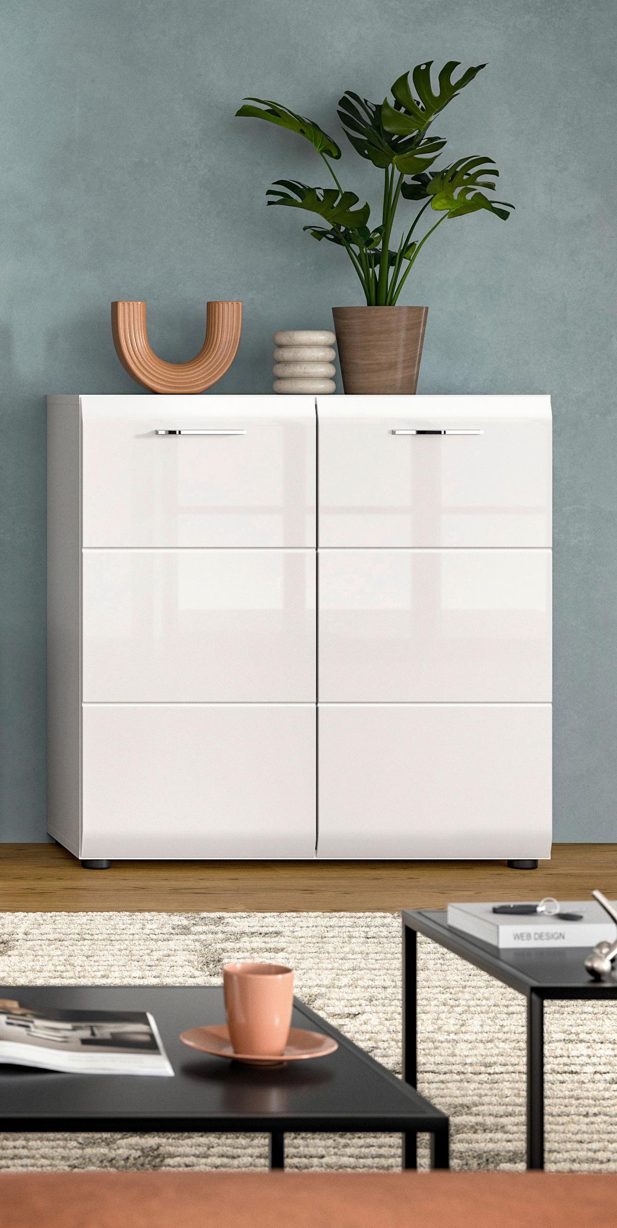 Komoda Ice, Bela Visok Sijaj - srebrne barve/črna, Design, umetna masa/leseni material (80/81/34cm) - Livetastic