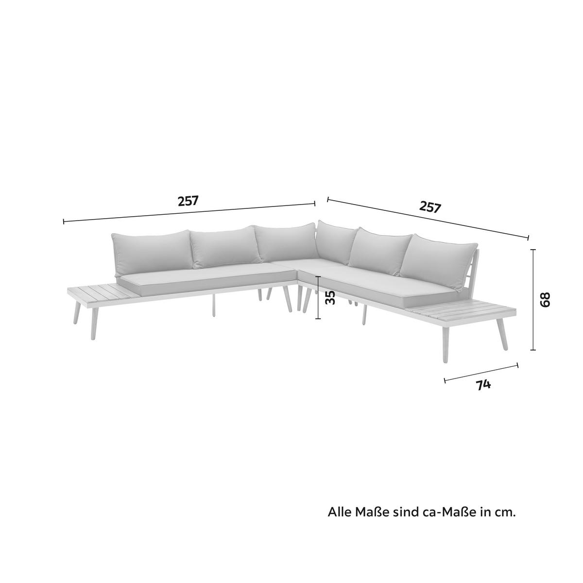 Loungegarnitur Lanciano Grau Akazie/Metall/Outdoorstoff - Dunkelgrau/Grau, MODERN, Holz/Metall (257/68/74cm) - Bessagi Garden