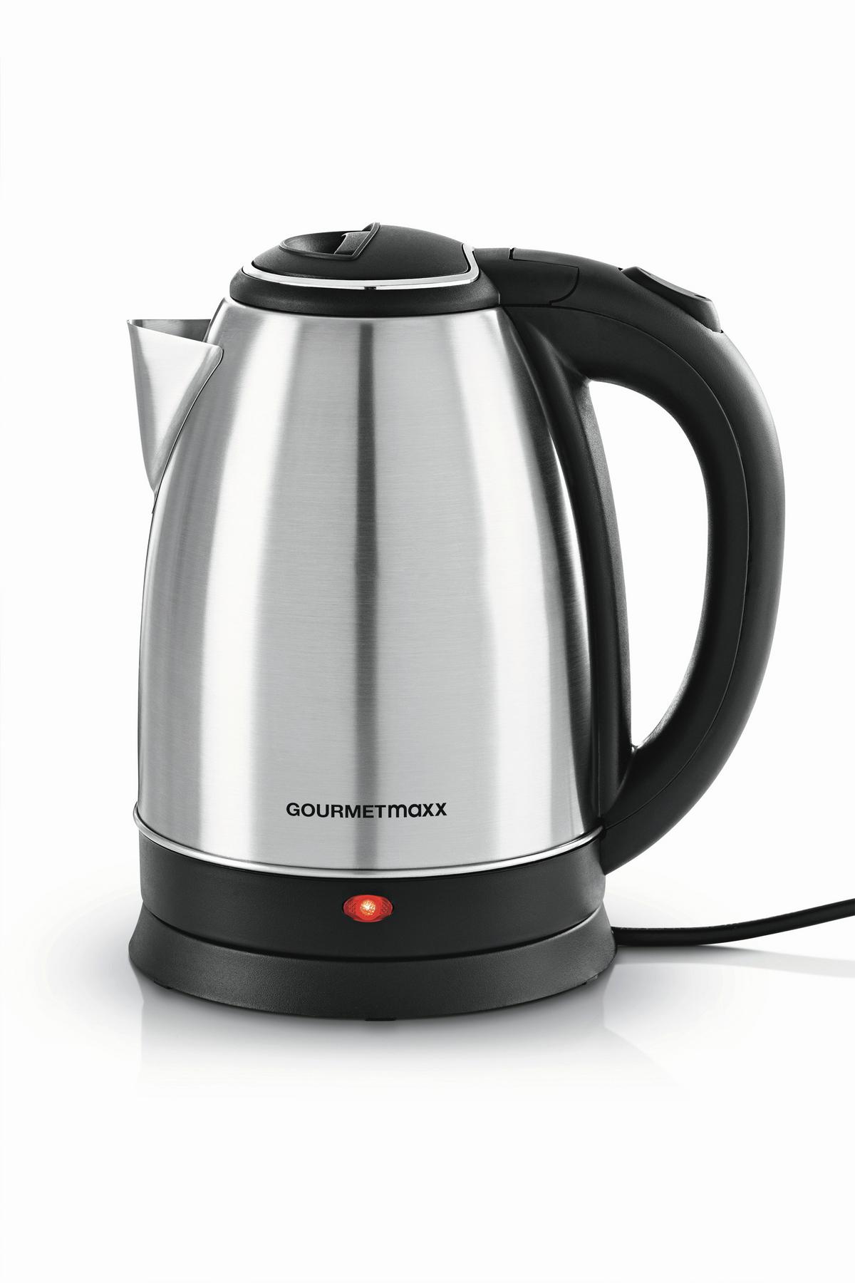 Wasserkocher Gourmetmaxx max. 1500 Watt - Edelstahlfarben/Schwarz, Kunststoff/Metall (21/16/24cm) - TV - Unser Original